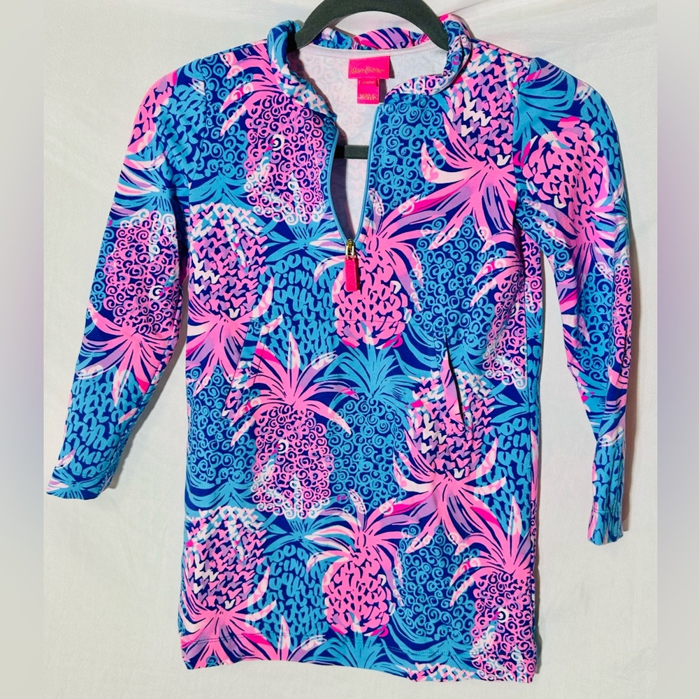 Lilly Pulitzer Girls Little Skipper Dress Ruffle Tropic Down Low Med (6-7)